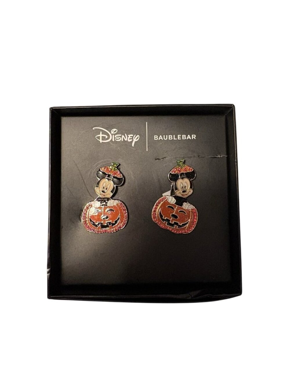 Disney X BaubleBar Mickey Mouse Halloween Jack O Lantern Drop Earrings NWB